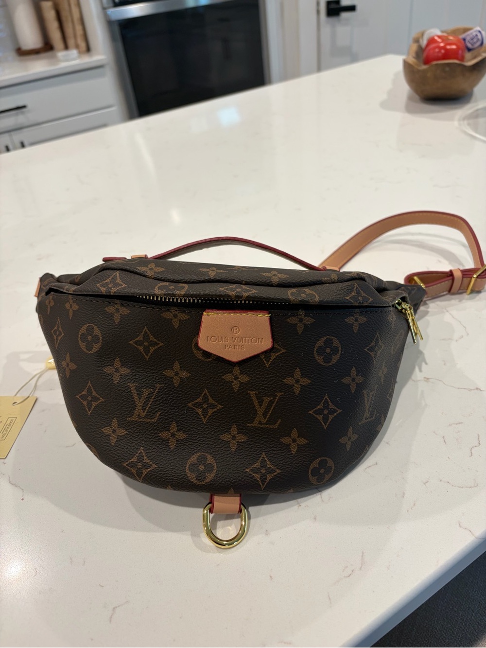 NWT Monogram Canvas Brown Crossbody Belt Bag with Tan Trim